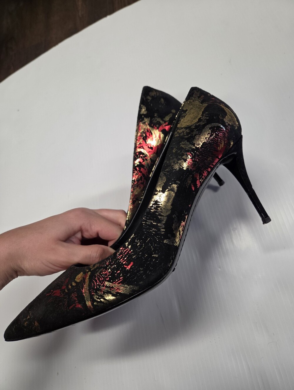 Giuseppe Zanotti Black Velvet Red & Gold Metallic Firework Pumps Stiletto Sz 39 - Picture 6 of 11
